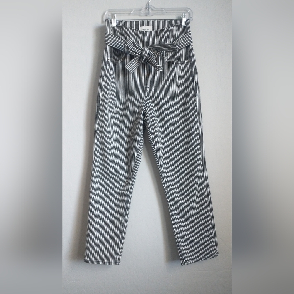 Frame Denim Black and White High Waisted Striped Pants Size 29